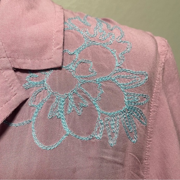 American Eagle Violet Cropped Floral Embroidered Resort Boxy Shirt XL - Picture 5 of 9